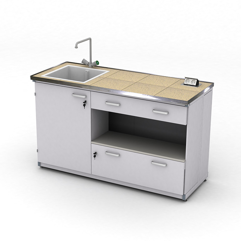 Cтіл демонстраційний лабораторний ЕКСПЕРТ з розетками, мийкою та шухлядами, 1500х600х900, керамограніт, арт. 41-08.222